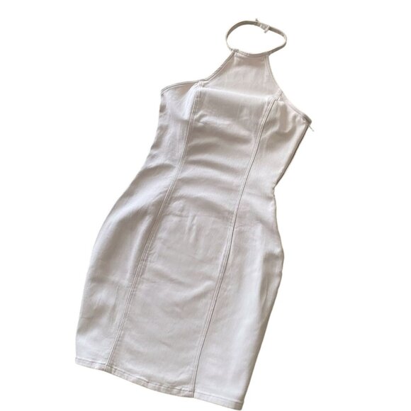 H&M Dresses & Skirts - H&M Divided Women’s XL Beige Denim Halter Mini Dress Side Zip Y2K Style NWT
